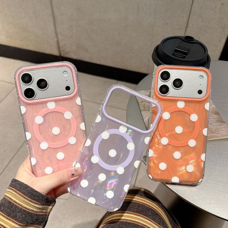 Ốp điện thoại Shell Polka Dot từ tính iPhone17Promax Thích hợp cho Apple 16Pro Vỏ bảo vệ hai lớp 15 / 14