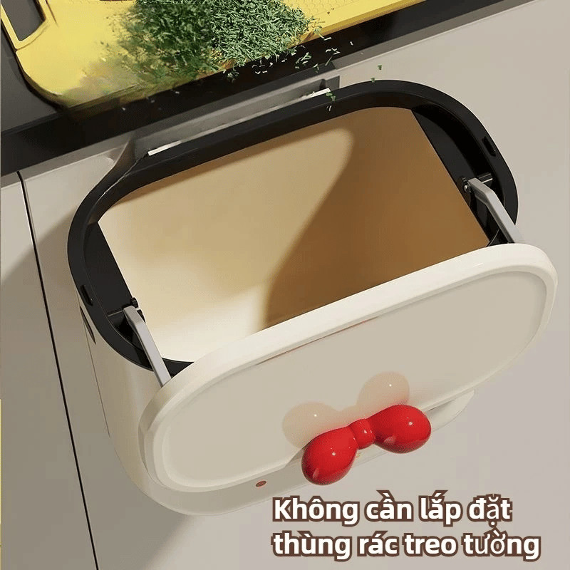 Thùng Rác Treo Tủ Bếp HomeMate 12L Nắp Lật Thông Minh, Thùng Rác Treo Tường Nhà Tắm Chấm Bi Dễ Thương