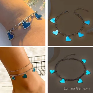Màu Xanh Tình Yêu Dạ Quang Vòng Chân Bộ Nữ ins Niche Thiết Kế Ngọt Ngào Phong Cách Thoáng Mát Kim Loại Xếp Chồng Trang Sức Bán Buôn