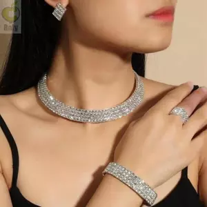Bộ vòng cổ bông tai ROLY, Bộ trang sức pha lê lấp lánh Diamante, Vòng đeo tay bông tai thanh lịch Dây chuyền cổ nữ