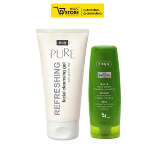 Combo Kem Dưỡng Da Tay Và Móng Ô Liu Ziaja 80ml Và Gel Rửa Mặt Eva Natura Cho Mọi Loại Da 150ml