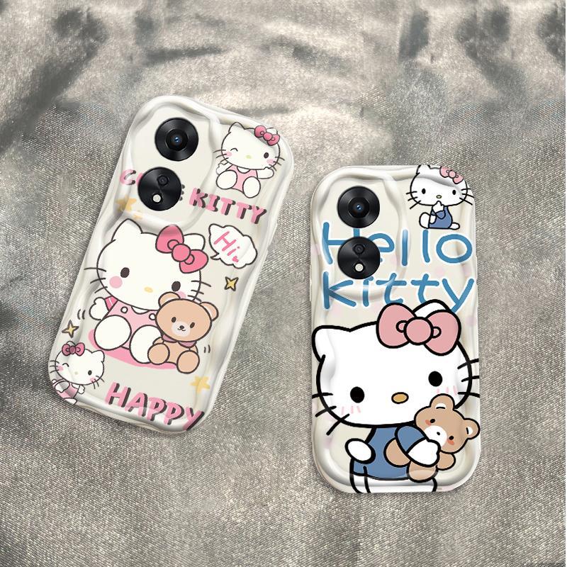 Thích hợp cho OPPO A18 A38 A58 A60 A17 A17K 4G 3D Điện thoại thông minh TPU mềm Kitty Rilakkuma Vỏ điện thoại chống sốc