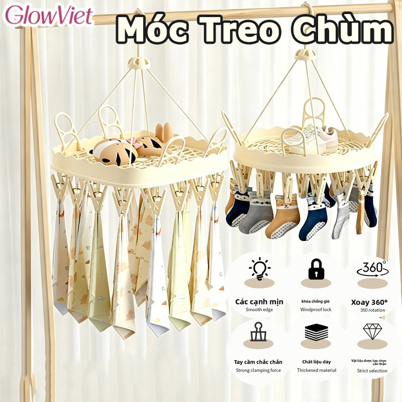 Móc Treo Chùm,26 Kẹp,Móc Phơi đồ đa Năng,gấp gọn, nhựa chắc chắn,chống gió,phơi tất,đồ lót, quần áo nhỏ