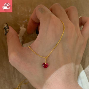 Mặt dây chuyền trái tim zircon màu đỏ đơn giản khí chất thời trang Vòng cổ nữ cá tính và đa năng