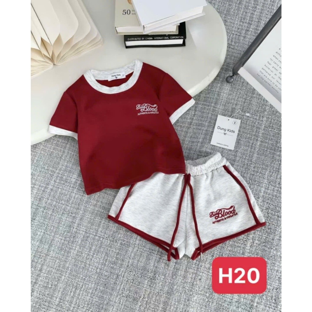 Set Bé Gái HỌA TIẾT QUẦN CHẠY SỌC BLOD K.Kid Bộ Mùa Hè Chất Cotton Mềm Mát Size 8-20kg M99