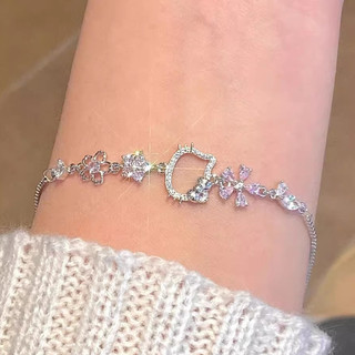 Vòng Tay Mèo Rỗng Kim Cương Hồng Hoa Anh Đào Vòng Tay Dành Cho Nữ Hàn Quốc Ngọt Ngào Và Dễ Thương Vòng Tay Có Thể Điều Chỉnh Đa Năng Cho Bạn Gái Và Học Sinh