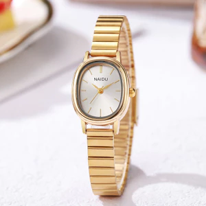 Đồng hồ đeo tay bằng thép hình bầu dục Đơn giản Thời trang Tính khí Đồng hồ vàng sống 26.5.10