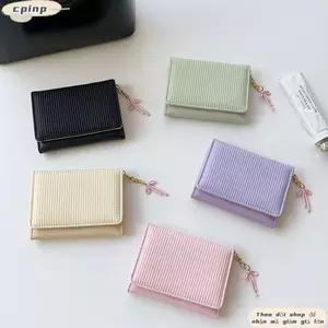 Ví ngắn CPINCP, Hộp đựng thẻ màu trơn bằng da PU, Thiết kế nút chụp dễ thương Dung tích lớn Thiết kế có thể gập lại Ví đa chức năng Cô gái
