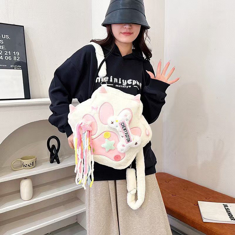 Mèo Dễ Thương Paw Sang Trọng Ba Lô Có Dây Đeo Có Thể Điều Chỉnh Kawaii Túi Mềm Lông Ví Hoạt Hình Ba Lô Nữ Bé Gái Quà Tặng Giáng Sinh