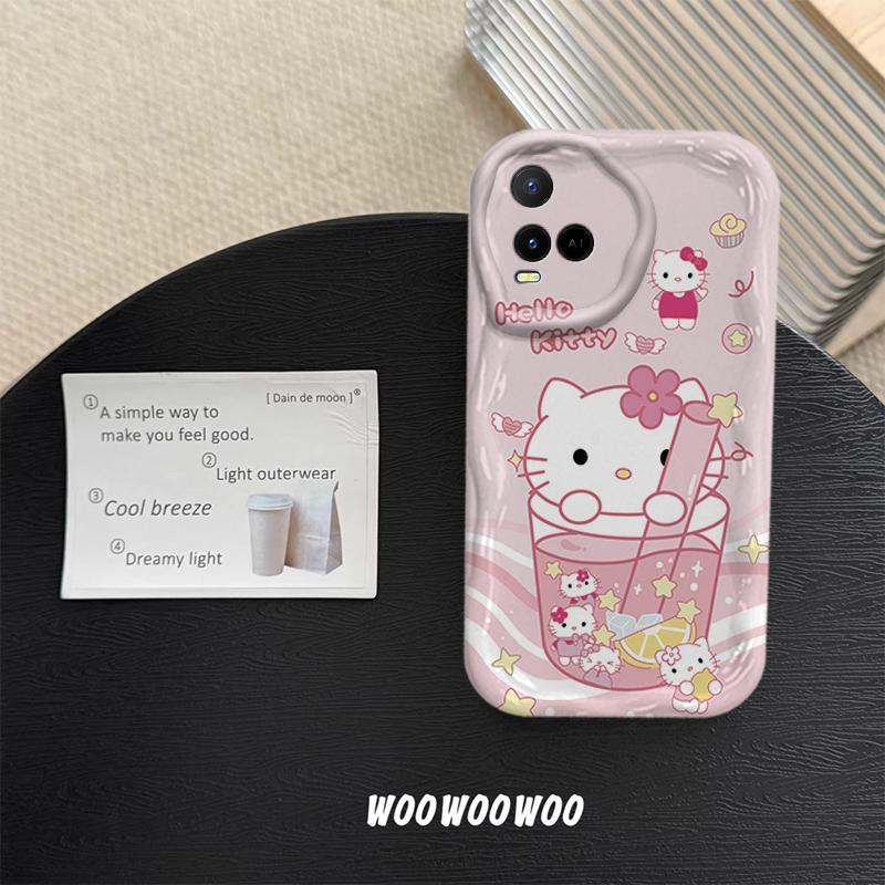 Vỏ Cho VIVO Y21 Y21T Y21S Y21A Y33S Y33T Vỏ Kem Hoạt Hình Cặp Đôi Mèo TPU Mềm 3D Sóng Silicon Vỏ Điện Thoại