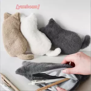 Túi đựng bút hình mèo sang trọng Kawaii có cảm ứng mềm mại Dễ thương Nhẹ Công suất lớn Văn phòng phẩm Túi đựng bút lưu trữ đa năng