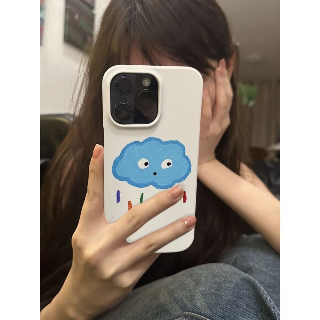 Vỏ điện thoại mây mưa màu xanh mềm mại tương thích iPhone 17, 15, 14 Pro Max, 13, 11