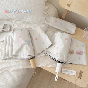 Chấm Bi Tự Động Mưa Hoặc Mưa Ô Chống Nắng Nữ Chống Nắng Chống Tia UV Vinyl Gấp Mặt Trời Nhỏ