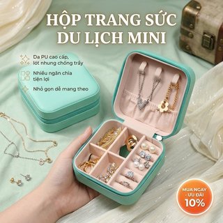 Hộp Đựng Trang Sức Di Động Da PU Mềm Nhung Du Lịch Tổ Chức Nhẫn Vòng Cổ Bông Tai Hộp Bảo Quản