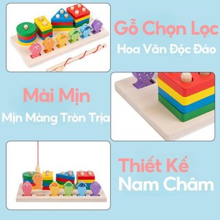 Đồ chơi câu cá từ tính Montessori Phân loại màu gỗ Động cơ tinh tế Học tập Logic cho trẻ mới biết đi