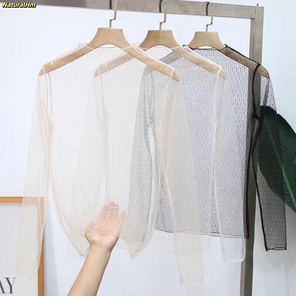 [Còn hàng] Áo thun TỰ NHIÊN, áo lưới Sheer nữ xuyên thấu, áo sơ mi ren dài tay thoải mái cho nữ