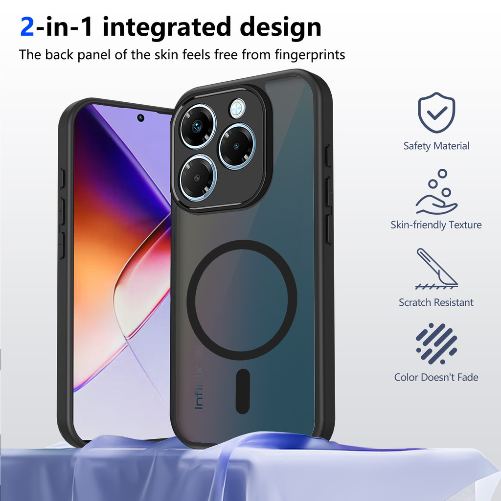 Ốp lưng Tecno Spark 20C Vỏ thu hút từ tính màu đen mờ cho vỏ điện thoại Tecno Spark 20