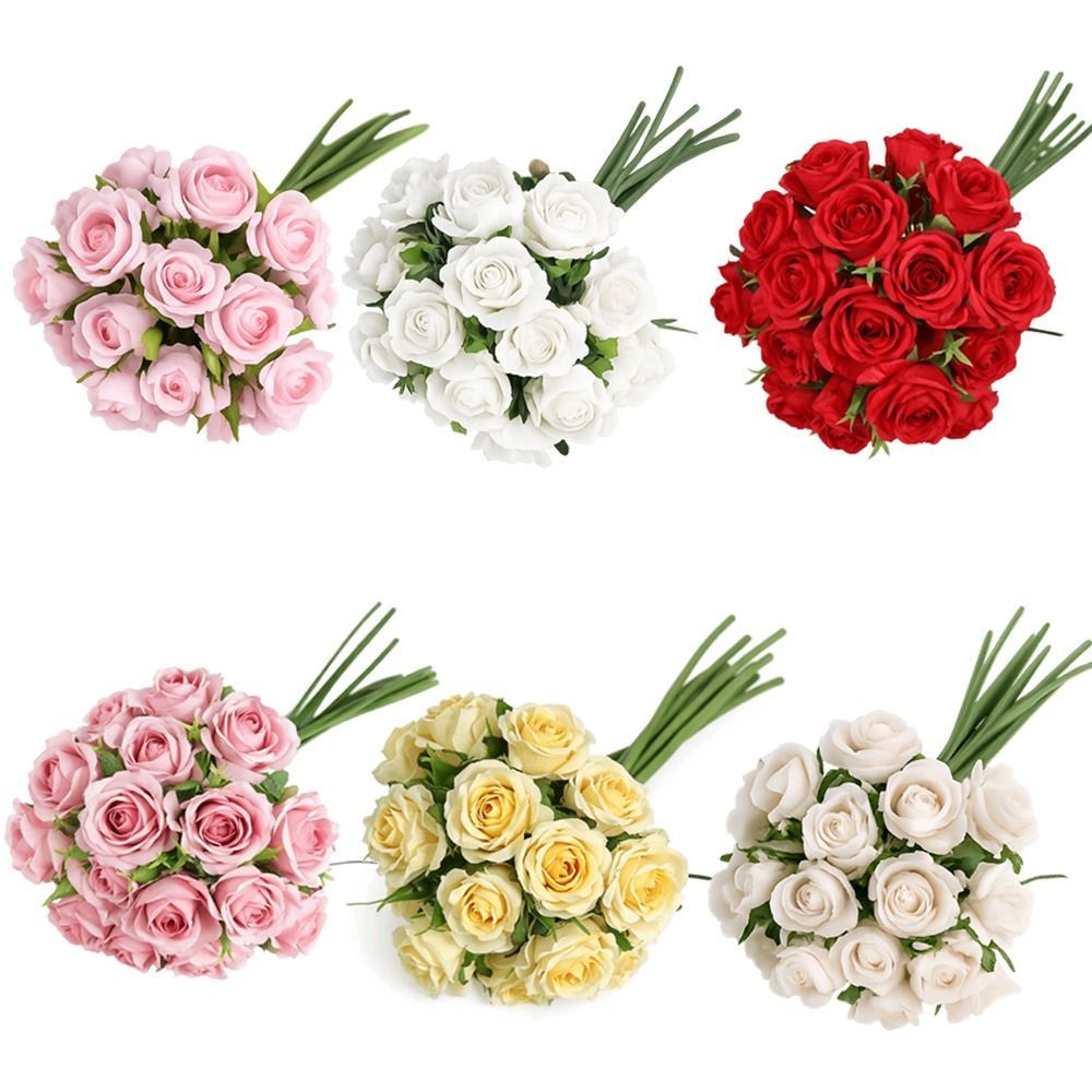 Cao cấp bó hoa hồng nhân tạo 18 đầu nhiều màu, cánh lụa, đạo cụ ảnh sáng tạo, trang trí nhà cửa