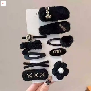 10 Chiếc Kẹp Tóc Hoa Đen Lông Tơ Cho Bé Gái - Phụ Kiện Sang Trọng Mùa Thu Đông