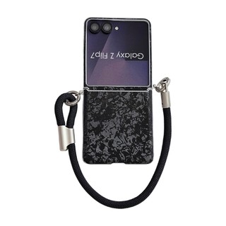 Ốp điện thoại da họa tiết vỏ sang trọng cho Samsung Galaxy Z Flip 7 FE 6 5 Flip7 Flip6 Flip5 5G Vỏ bảo vệ có dây buộc