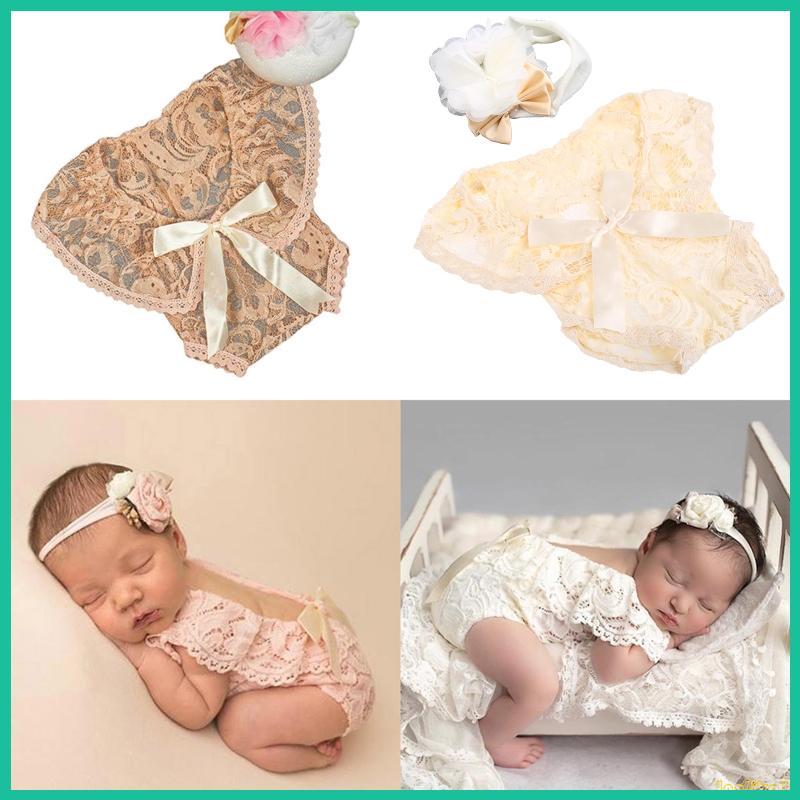 Innlike1 Bé Dễ Thương Băng Đô Ren Romper Với Ruy Băng Lớn Nơ Bộ Hoa Tóc Mũ Đội Đầu Vest Bodysuits Trẻ Sơ Sinh Gir