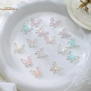 TRTR 5 Chiếc Bướm Nhiều Màu Sắc Hợp Kim Phụ Kiện Móng Tay Hai Lớp 3D Rỗng Bướm Khoan Móng Tay Trang Trí Mặt Dây Chuyền DIY Phụ Kiện VN