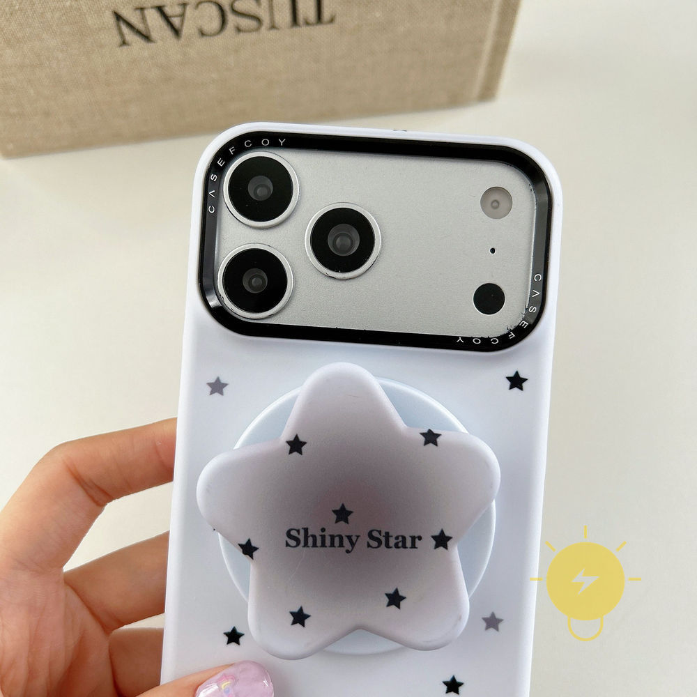 Phone Case For iPhone 17 Pro Max 16 15 14 13 PC with Griptok TPU Magnetic with Griptok Star Heart Grid Aesthetic Korean Cute