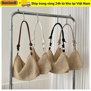 Túi xách BAMBOOB, Túi rơm dệt dung tích lớn, Túi đeo vai mây bện thủ công dễ thương dành cho nữ