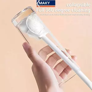 MAKY Bàn chải làm sạch có thể uốn cong Cốc chà sàn Kính lau nhà bếp Dụng cụ làm sạch tay cầm dài Chai uống nước Bàn chải làm sạch cốc thủy tinh VN