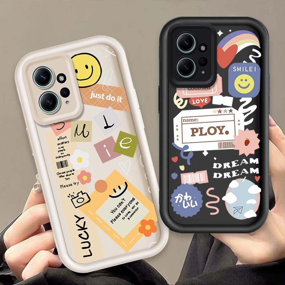 Ốp Lưng Cho Redmi Note 12 4G Hoạt Hình Silicon Cầm Tay Mềm Vỏ Điện Thoại TPU Nhãn Nụ Cười Hoa Thiên Thần Mắt Mặt Sau Chống Sốc