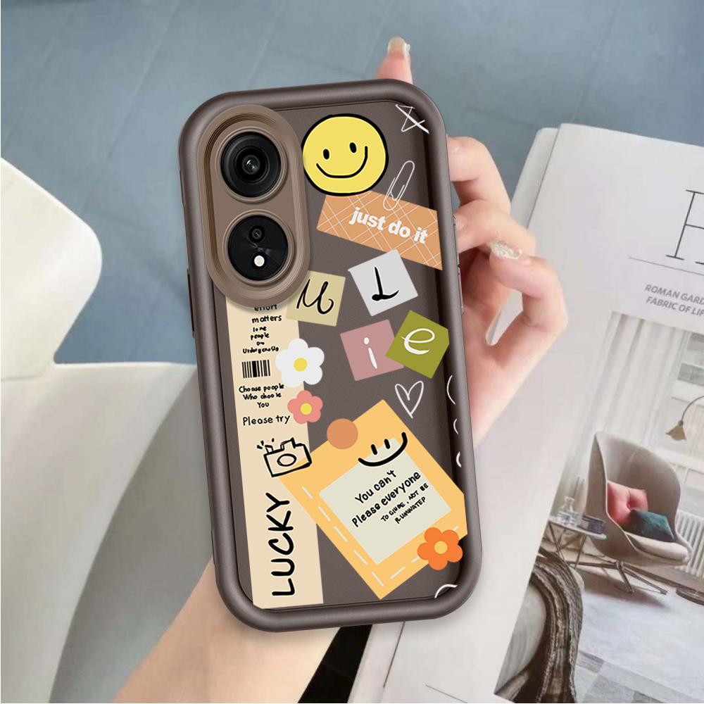 Ốp Lưng Cho OPPO A17 A17K A18 A38 A58 A60 4G Hoạt Hình Silicon Mềm Đáng Yêu Vỏ Điện Thoại TPU Nhãn Nụ Cười Hoa Mắt Thiên Thần Ốp Lưng Chống Sốc