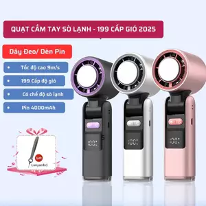 Quạt Cầm Tay Mini Sò Lạnh Dung Lượng 4000mAh Làm Mát Sò Lạnh 100 Tốc Độ Gió Gấp Gọn 90 Độ Tặng Kèm Dây Đeo