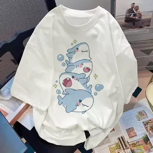 Áo thun ngắn tay mùa hè nam nữ phong cách dáng rộng hợp thời trang in hình cá mập phù hợp đơn giản nửa tay mặc dạo phố nửa