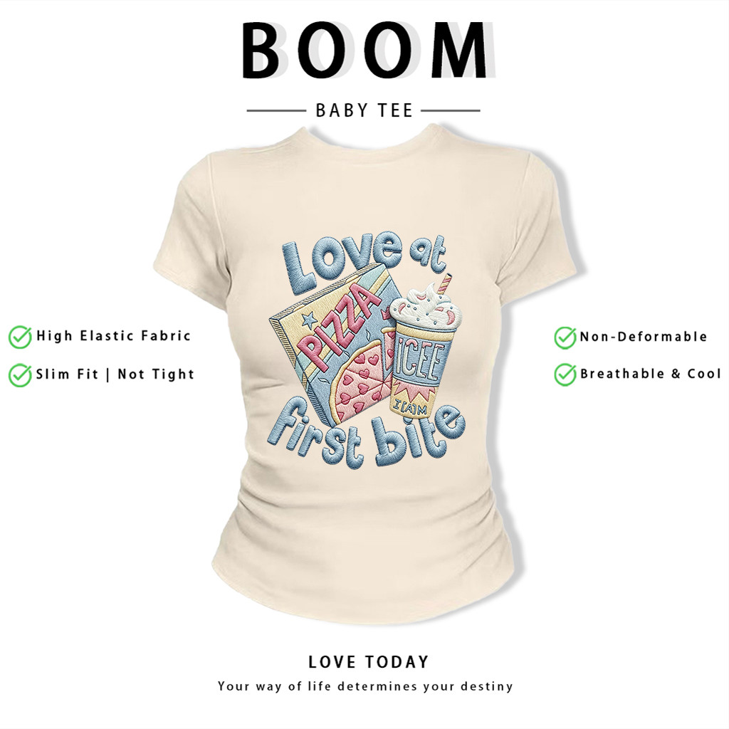 BOOM Áo Baby Tee Nữ Cotton Ôm Body-Áo Thun Ngắn Tay Y2K In Hình PhongCách Mùa Hè, Cổ Tròn Hàng Đầucách hàn quốc phongV36