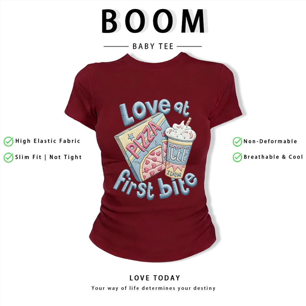 BOOM Áo Baby Tee Nữ Cotton Ôm Body-Áo Thun Ngắn Tay Y2K In Hình PhongCách Mùa Hè, Cổ Tròn Hàng Đầucách hàn quốc phongV36