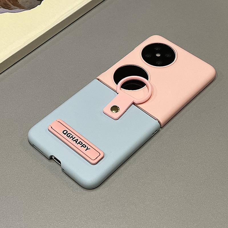 Tương thích với Samsung Galaxy ZFlip7 ZFlip6 Bột màu xanh ngón tay giữ nhẫn dây chuyền vỏ điện thoại gấp vỏ cứng cũng thích hợp cho vỏ bảo vệ ZFlip 7 6 5 4 3 5G
