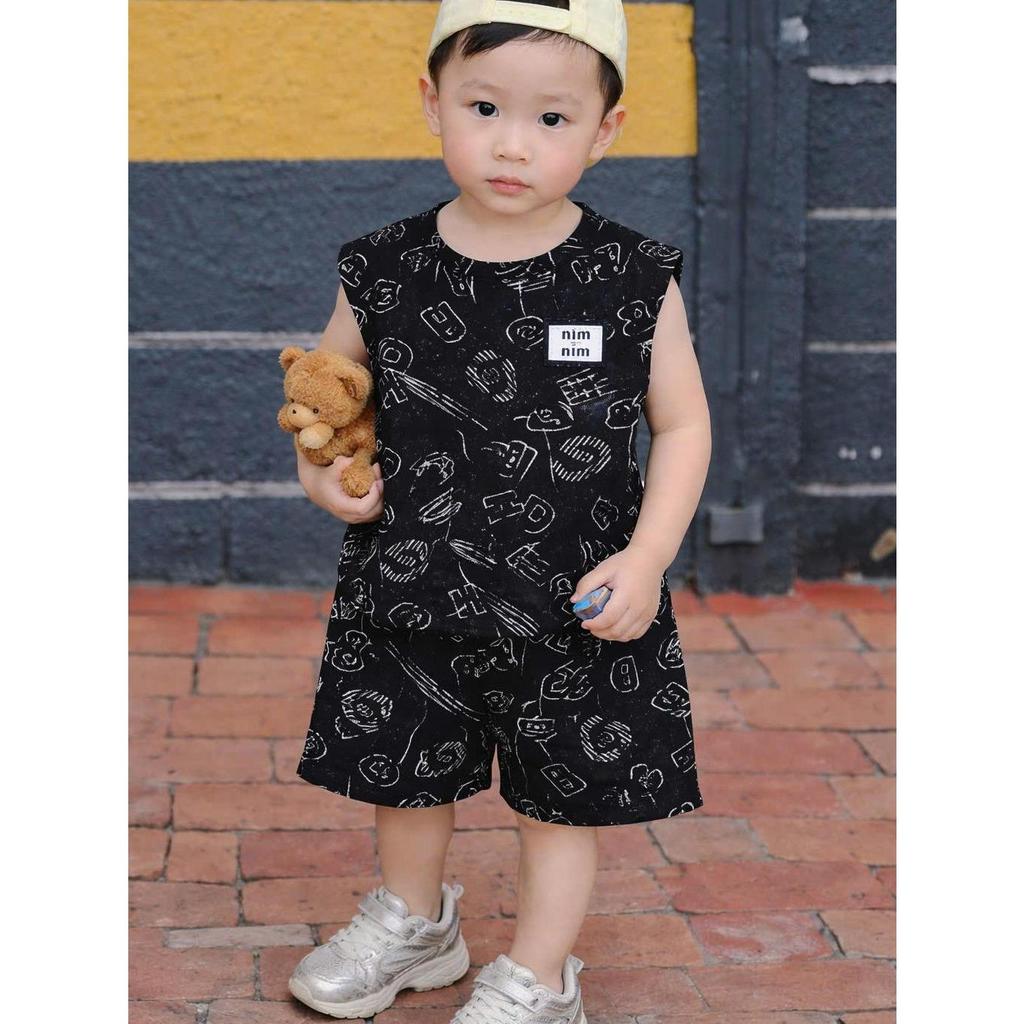 MIM Bộ Quần Áo Cộc Tay Unisex Cho Bé 7-50kg Chất Liệu An Toàn Thoáng Mát Thiết Kế Thời Trang 4 Màu 4 Bộ