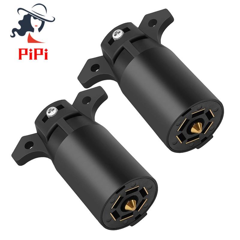 Phích cắm xe kéo 7 chiều (2 gói), Phích cắm thay thế dây kéo 12V 7 chân, Đầu nối đèn xe kéo kiểu RV tròn 7 điểm