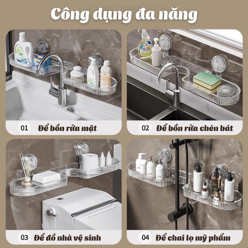 Kệ Đựng Đồ Gắn Tường Hút Chân Không HomeMate, Giá Để Đồ Nhà Tắm Nhà Bếp Trong Suốt Có Lỗ Thoát Nước