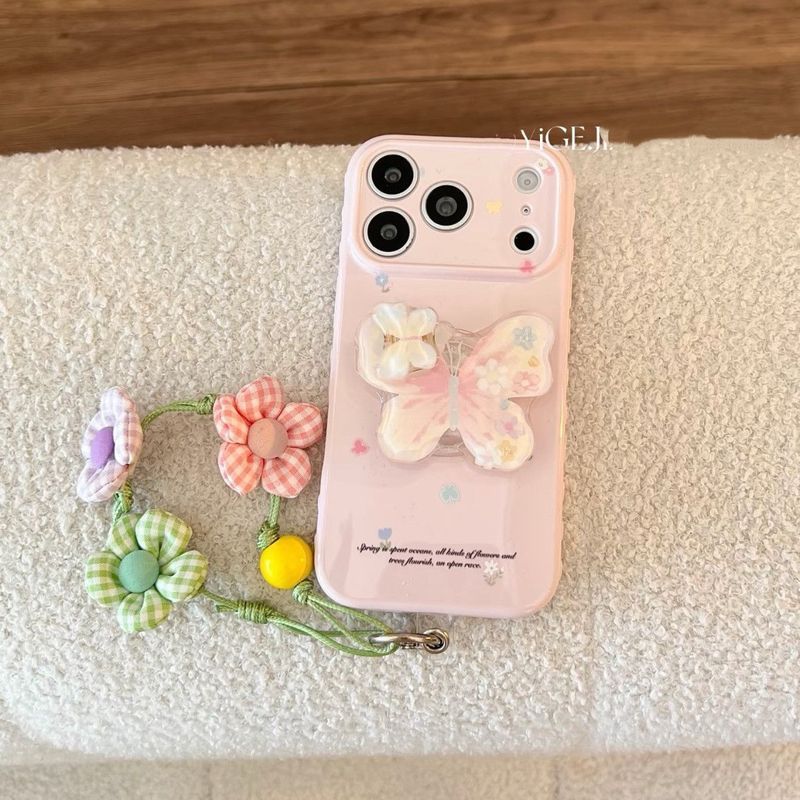 Ins Hoa Bướm Chân Đế Apple 17 / 16 / 15 / 14pro Ốp Điện Thoại 13 / 12 Cô Gái Trái Tim 11 Xuân Hè xr Mới