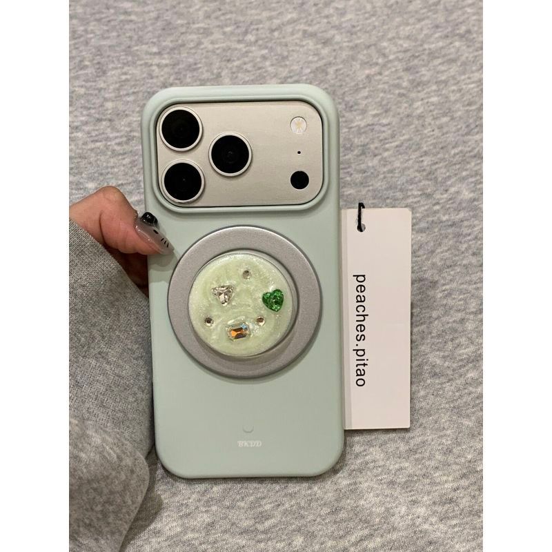 Ins Creative Mint Green Meteorite Gem Giá đỡ từ tính trọn gói 17promax Film 16pro Film Shell Frosted