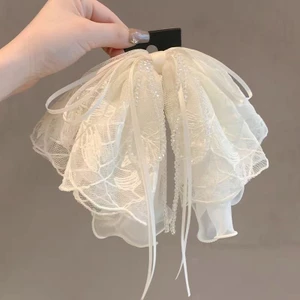 Phong Cách Pháp Thêu Ren Nơ Đuôi Ngựa Kẹp Phong Cách Mới Pha Lê Tấm Tóc Ánh Sáng Sang Trọng Đầu Sau Cá Mập TQY0