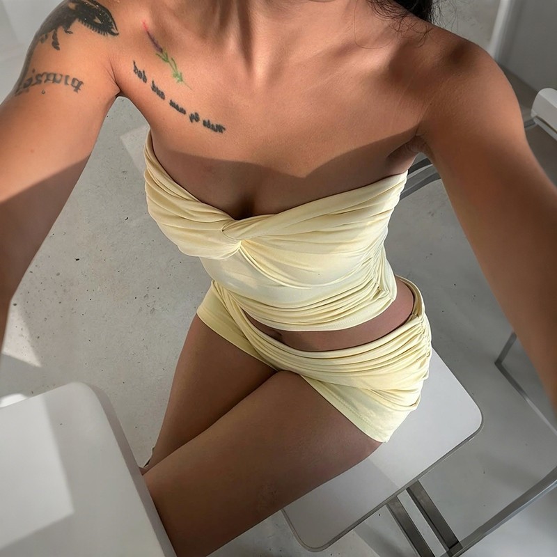 Cutenew Quần Ngọt Ngào Phù Hợp Với Skinny Xuất Hiện Cao Hơn Vai Co Giãn Mỏng Ánh Sáng Nữ Mùa Hè Bộ 2 Mảnh