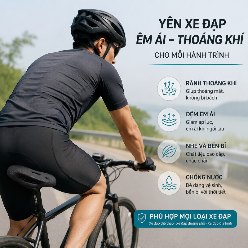 Yên Xe Đạp Siêu Nhẹ Thoải Mái – Đệm Êm, Thoáng Khí, Chống Nước, Chuyên Nghiệp, Dùng Cho MTB & Xe Thể Tha