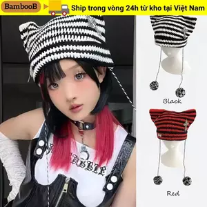 Mũ ác quỷ ngôi sao BAMBOOB, Mũ beanie Y2K sọc dễ thương, Mũ nữ đan Mũ beanie mùa thu đông