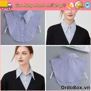 Áo sơ mi cổ giả sọc xanh có thể tháo rời cho bé gái
