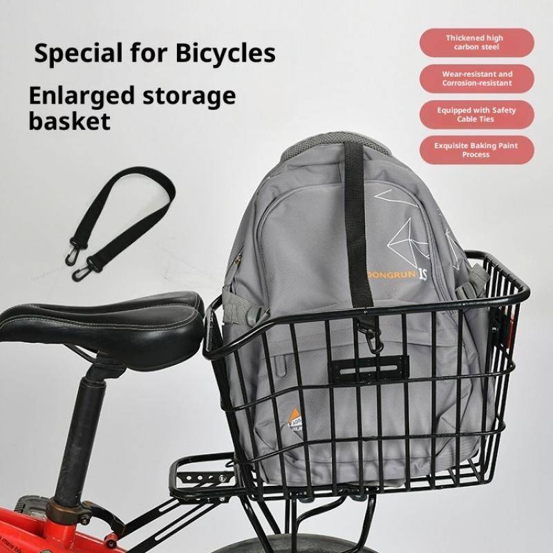 Giỏ sau xe đạp AlittleSetru lớn bằng kim loại, có đèn và giá để đồ
