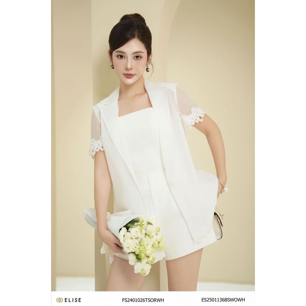Áo vest tơ trắng viền ren thiết kế Elise FS2401026TSORWH