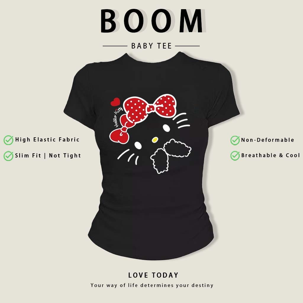 BOOM Áo Baby Tee Nữ Cotton Ôm Body-Áo Thun Ngắn Tay Y2K In Hình PhongCách Mùa Hè, Cổ Tròn Hàng Đầucách hàn quốc phongE71