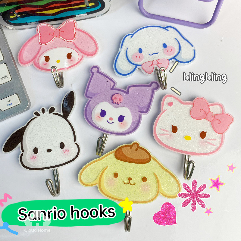 Móc treo Kuromi không cần khoan, móc treo phòng tắm Sanrio, móc treo acrylic liền mạch dễ thương.